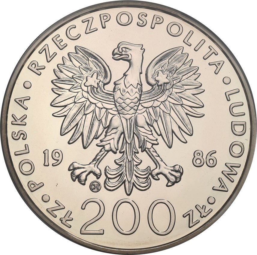 PRL. 200 złotych 1986 Jan Paweł II stempel zwykły PCGS MS68